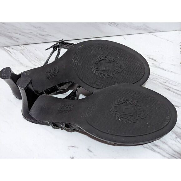 Chaps Women's Black Leather 3" Heel Croc Embossed Slide Kourtney Sandal Size 8 - Picture 10 of 12